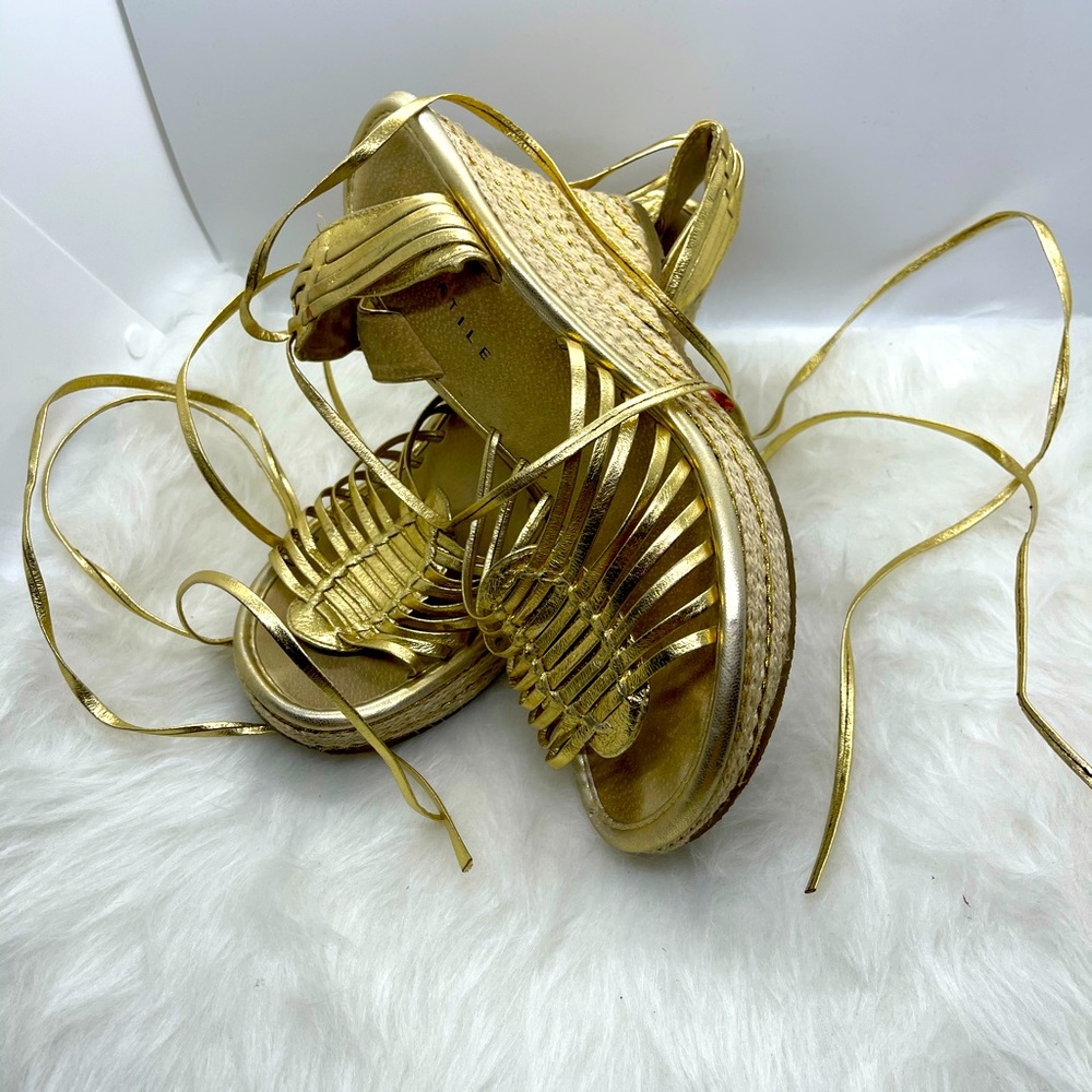 Ladies gold tie up wedge sandals
